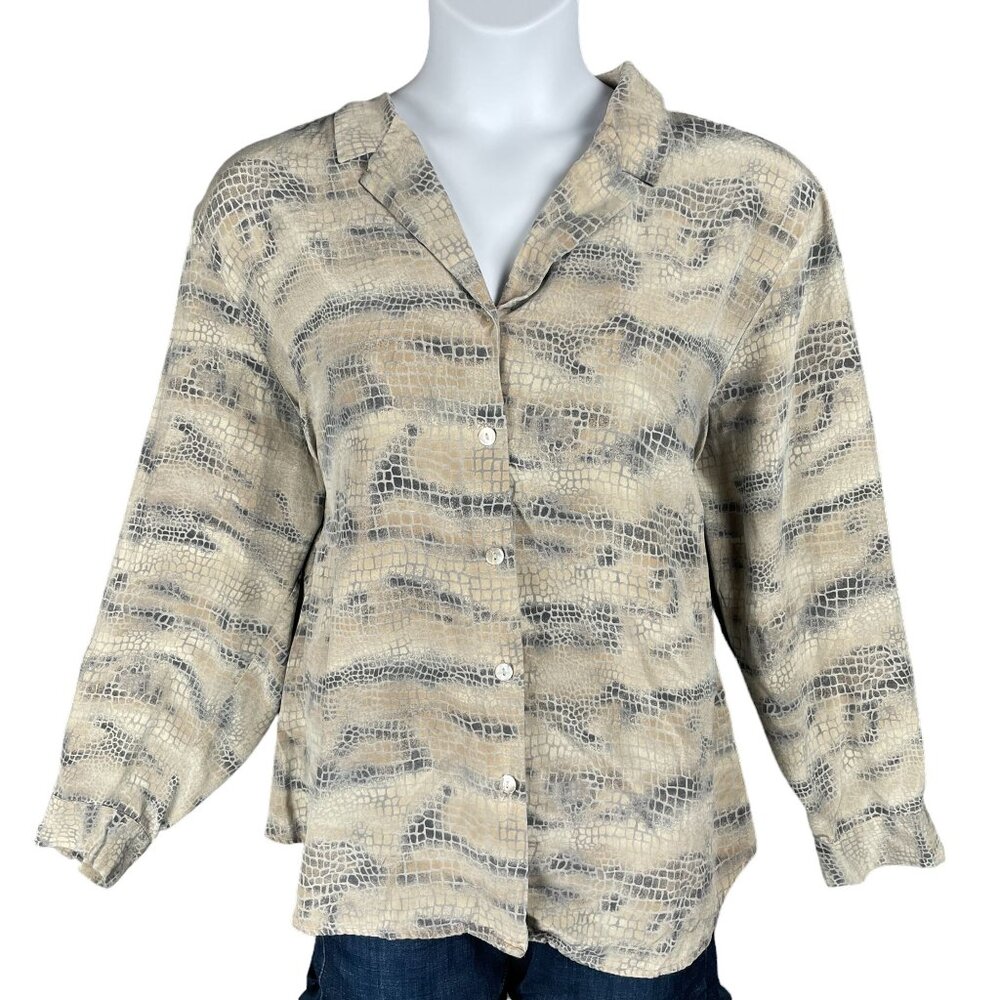 August Max Womens Silk Top 28W Snakeskin Print Silky Flowy Work Office Capsule